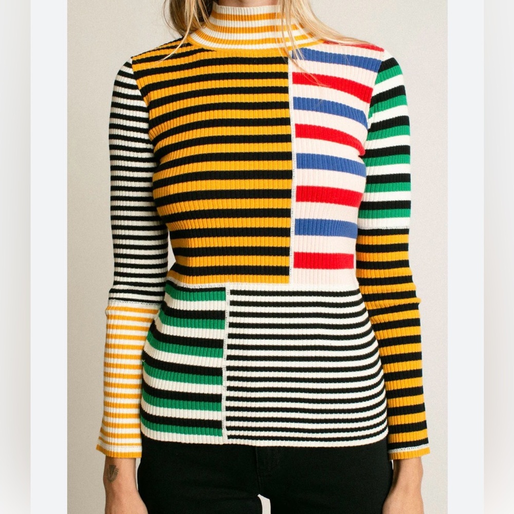 L.F. Markey Cecil ribbed cotton Mockneck knit striped sweater women’s s small
